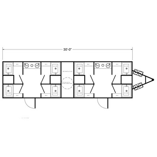 Line drawing layout of the 8-station shower trailer.