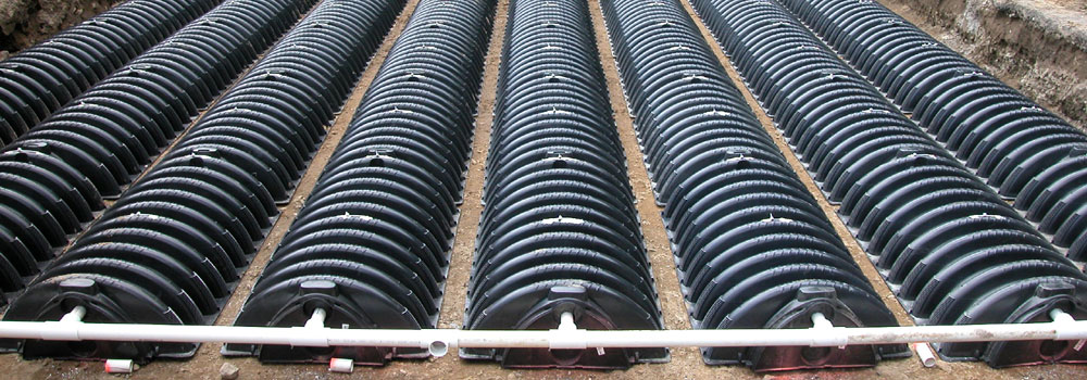 Rows of septic drainage chambers
