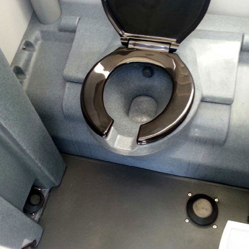 Flush bowl and foot pump inside Platinum toilets